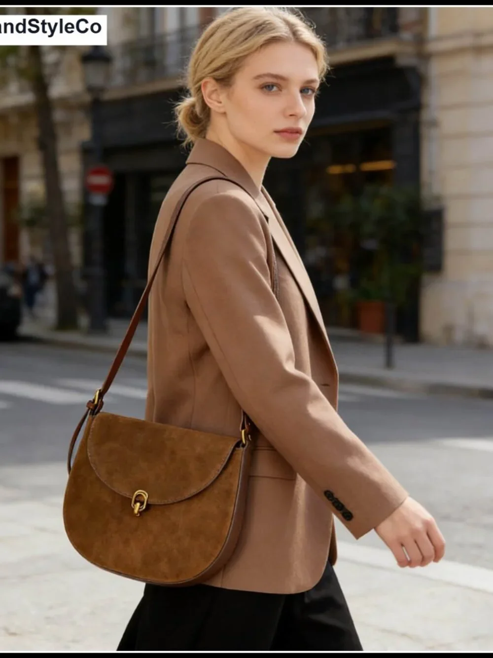 Handmade Genuine Suede Leather Crossbody Bag for Women, Adjustable Strap